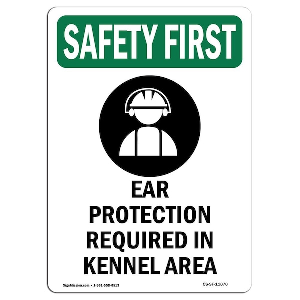OSHA Sign, Ear Protection Required W/ Symbol, 14in X 10in Aluminum, 10" W, 14" H, Portrait